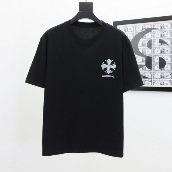 

croosin trendy brand new ch cro chest sanskrit letter cross print round neck short sleeve t-shirt men's and women's lo, White;black