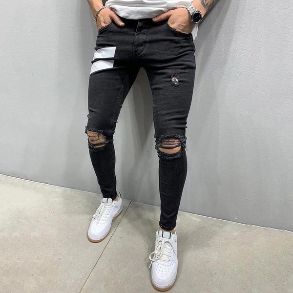 

men's jeans arrival mens ripped stretch with small feet pant fashion quality jean black size zaor, Blue