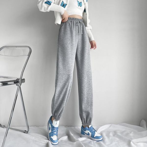 

women's pants & capris waffle sportswear autumn 2021 elastic waist drawstring loose and thin leggings casual fashion, Black;white