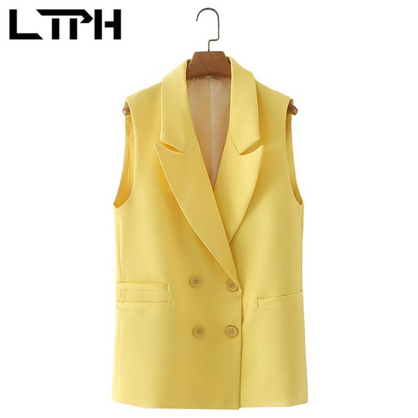 

korean fashion mid-length coat vests women solid double breasted sleeveless jacket vintage blazer waistcoat 2021 spring women's suits &, White;black