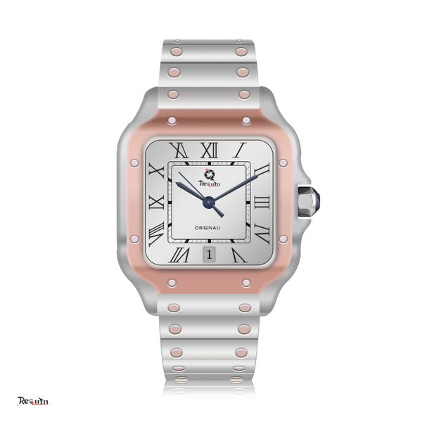 

men's luxury automatic mechanical watch 100xl requin santo rose gold silver stainless steel case wssa three hands calendar dial sapphir, Slivery;brown