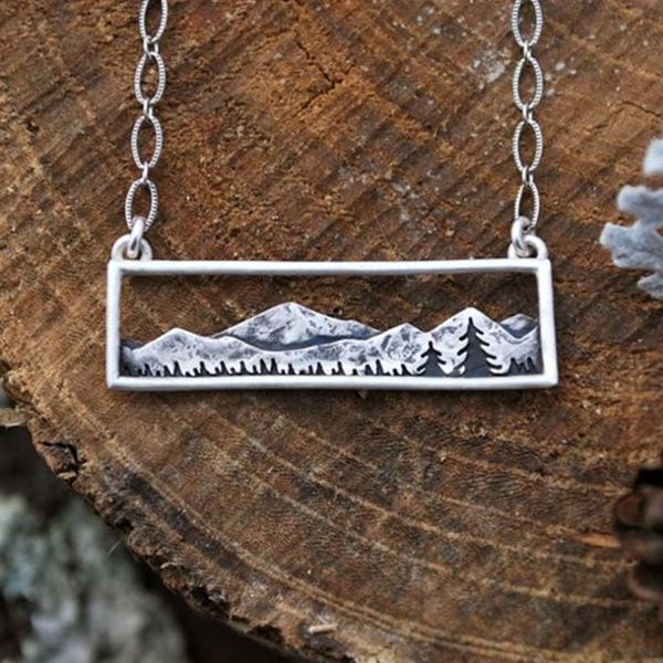 

necklace mountain pine pendant landscape jewelry ladies necklaces, Silver
