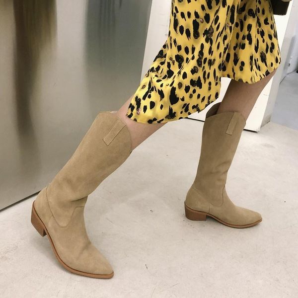 

boots 2021 winter western all leather long women cold resistant casual mid calf brown black size 34-39