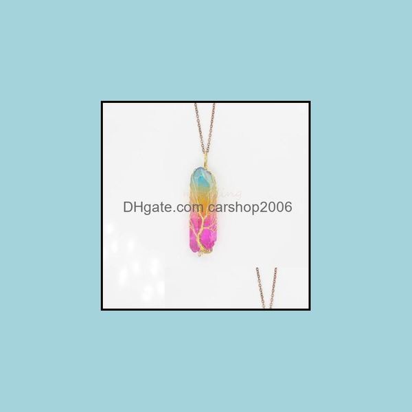 

& pendants jewelry7 chakra tree of life pendant necklaces handmade natural rainbow stone for women men long chain statement necklace jewelry, Silver