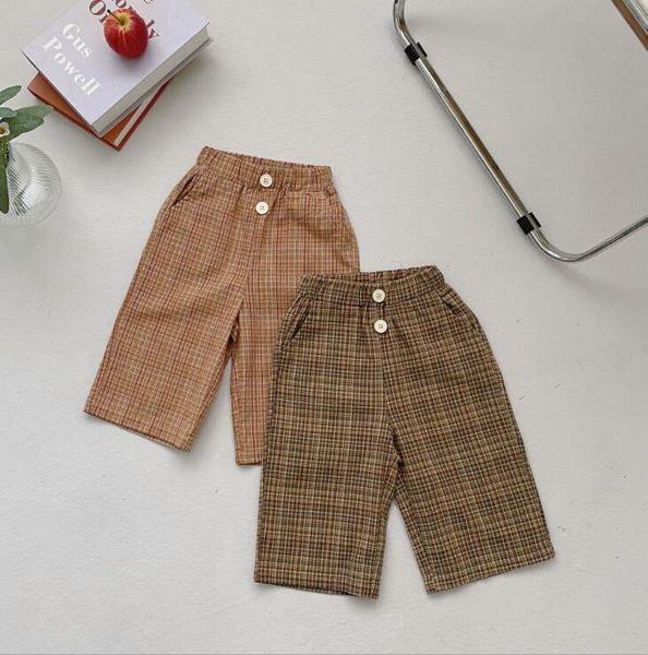 

trousers 2021 girls boys plaid long pants autumn cototn linen soft kids, Blue