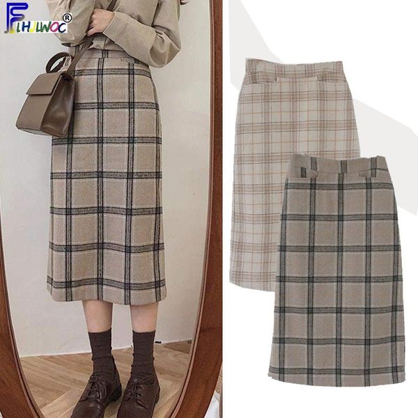 

skirts winter spring basic women's a-line vintage skirt grid pattern plaid high waist korea style design clothes 10514, Black