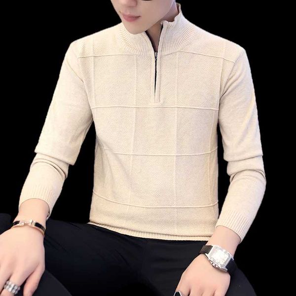 

men's vests korean ins fashion personalized slim fit and versatile half high neck knitted bottoming shirt zipper sweater coat wear, Black;white