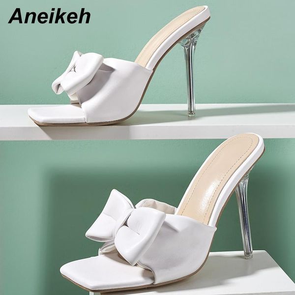 

aneikeh stiletto heels sandals shoes sweet butterfly-knot pu slippers women's pumps mules zapatos de mujer 2021 summer, Black