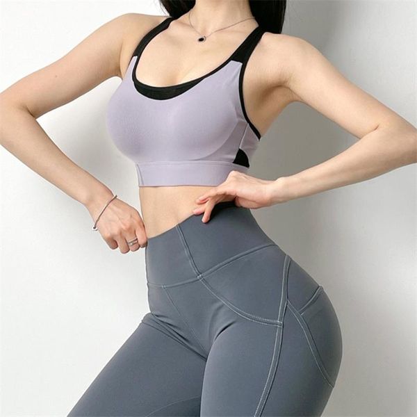 

high support adjustable sports bra women mesh stitching yoga breathable workout running shockproof gym fitness outfit