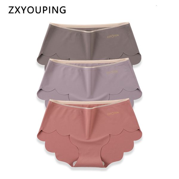 

women's panties 3pcs women seamless briefs soft breathable ultra thin mid waist ruffles underwear solid viscose intimates lingerie 0j37, Black;pink