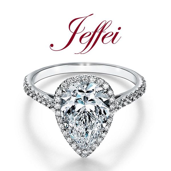 

wedding rings 2ct pear-shaped cut trendy 925 silver platinum plated imitation diamond beaded inlay classic jewelry for women, Slivery;golden