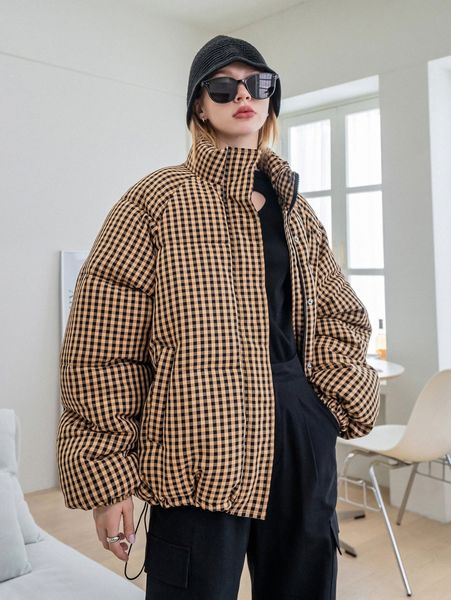 

coldbreak gingham zip up puffer coat x7ga#, Black