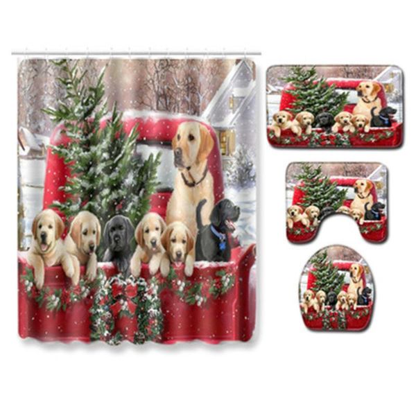

4pcs/set shower curtain christmas farmhouse truck pine bathroom waterproof curtains