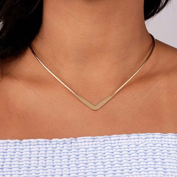 

chokers v shape choker necklaces for women fashion simple silver color gold blade chain collar creative texture personality jewelry gift, Golden;silver