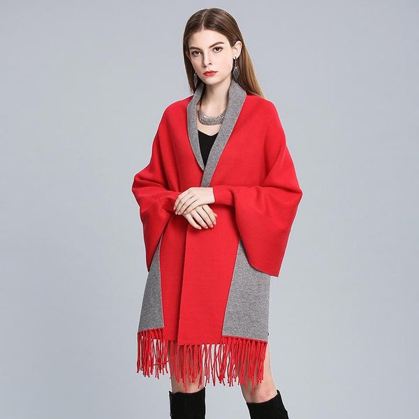 

scarves 195 * 65cm brand winter scarf women female wool cloak thickening double sided air dual-purpose shawl all-match tassel, Blue;gray