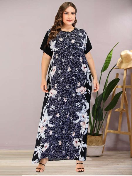 

a18129 casual women's dresses comfortable positioning flower large dress long skirt, Black;gray