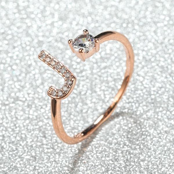 

wedding rings dainty female letter j zircon jewelry charm gold color for women luxury white round crystal engagement open ring, Slivery;golden