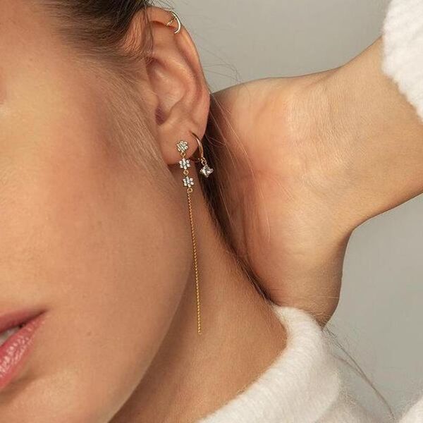 

dangle & chandelier selling 3 pcs cz flower charms with long chain tassel dangling women girl earring romantic untique dainty dz jewelry, Silver