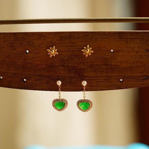 

dangle & chandelier designer original natural chalcedony inlaid diamond heart-shaped earrings elegant charm creative retro female silver jew