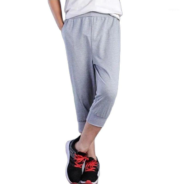 

men's pants pants,men's casual pants, summer light style cotton sports 7 point loose large size students three bar, Black