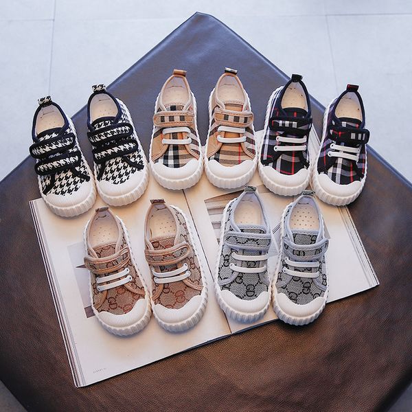 

new spring and autumn childrens board shoes korean version of plaid kids boys shoes lace-up casual breathable canvas shoes, Black