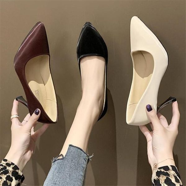

dress shoes p2021 women pumps fashion wild classic patent ice silk high heels sharp head toe paltform wedding plus size 35-44, Black