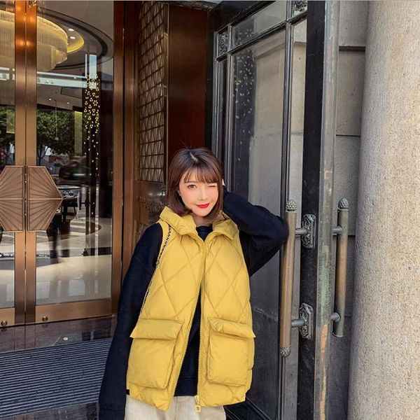 

women's vests autumn winter women cotton collar hooded down vest female soft warm jacket outerwear thicken coat, Black;white