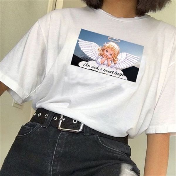 

im sick i need help t-shirt women retro style cute aesthetic cherub printed tee grunge cool tumblr shirt 210512, White
