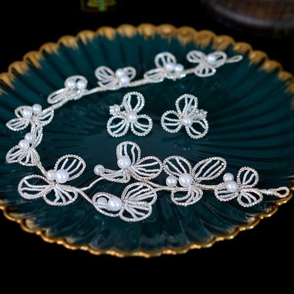 

hair clips & barrettes silver color beaded floral bridal headband tiara rhinestone wedding crown with earrings handmade women accessories, Golden;silver
