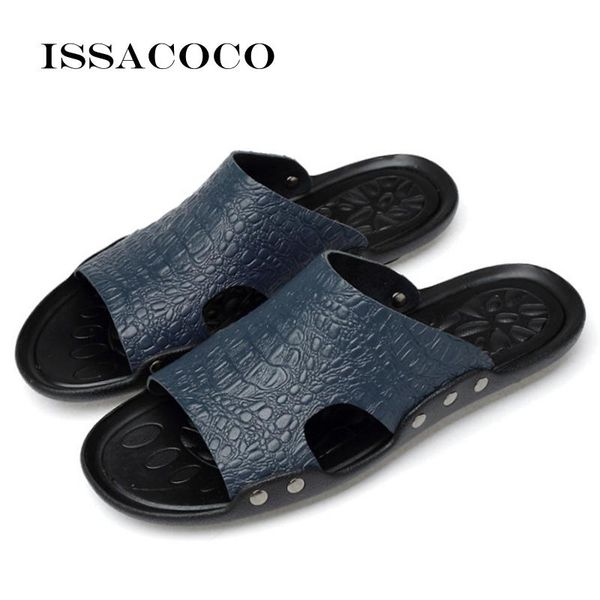 

slippers issacoco mens outdoor badslippers home leather men's rubber beach summer indoor men, Black