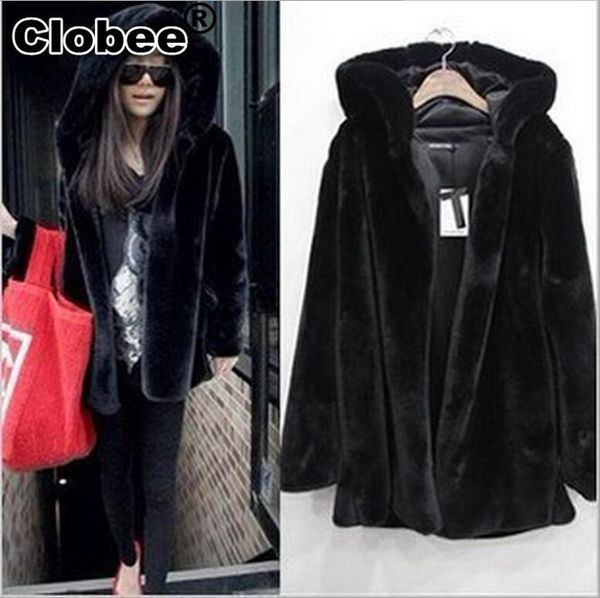 

women's fur & faux 2021 coat with hood winter jackets s-3xl plus size furry mink of artificial casaco de pele bf314, Black
