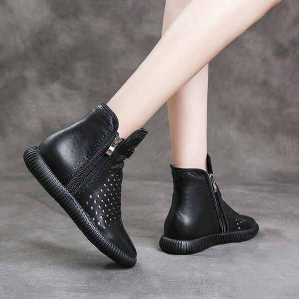 

martin boots women's summer british style versatile leather flat bottomed cool single short, Black