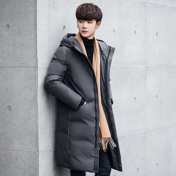 

2021 medium long thickened down jacket men's korean hooded student coat tide winter, Black