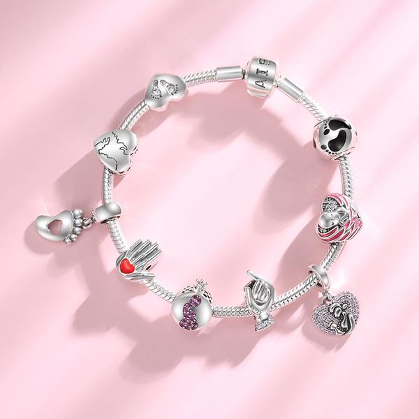 

other give birth to life pregnant mother 925 sterling silver charm pink cz beads jewelry making fit original european charms bracelets