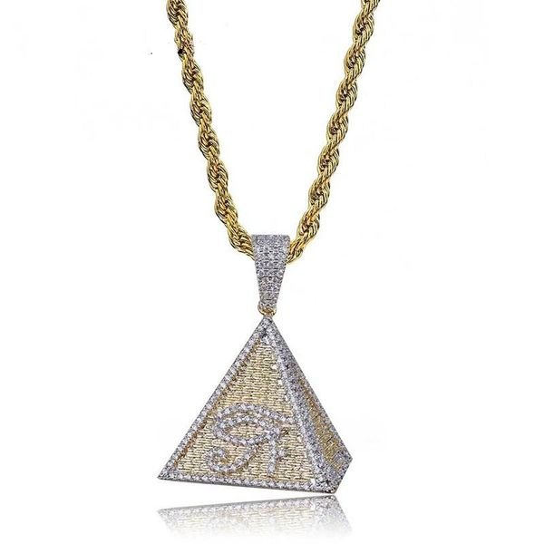 

egyptian pyramid eye of horus hip hop gold color plated pendant necklace for men iced out micro pave zircon charm jewelry necklaces, Silver