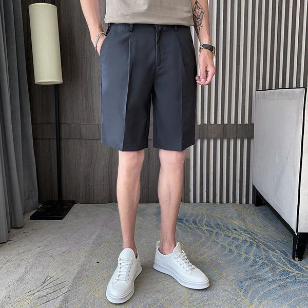 

men's shorts 2021 british summer men short pants solid color business dress casual slim suits streetwear clothes half, White;black
