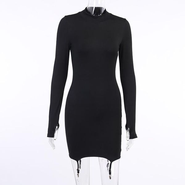 

casual dresses wjfzqm solid o neck long sleeve mini dress black winter bodycon basic office lady autumn women vestidos, Black;gray