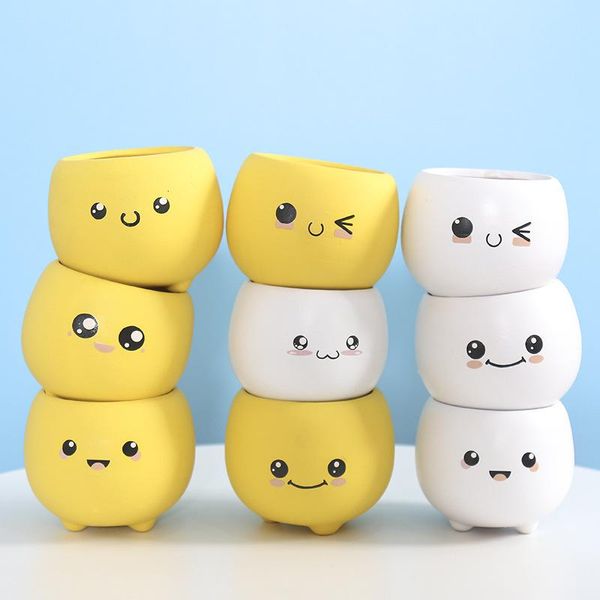 

vases ceramic flowerpots cute expression plants small pots lovely green plant radiation-proof desksucculents