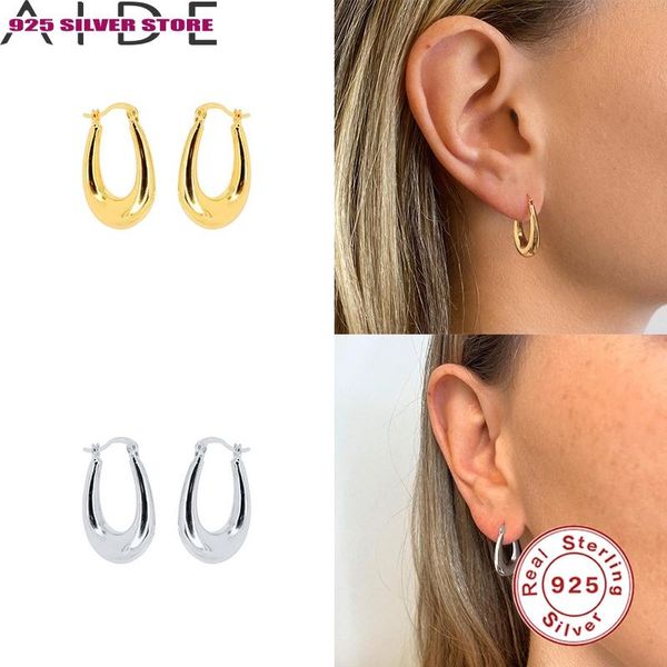 

hoop & huggie aide pendientesÂ plataÂ 925 for party huggieÂ earring glossy u-shape earring women 100% real sterling 925 silver, Golden;silver