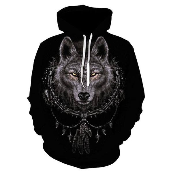 

men's hoodies & sweatshirts spring and autumn 3d wolf print hoodie sweatshirt streetwear pullover casual jacket sportswear, Black