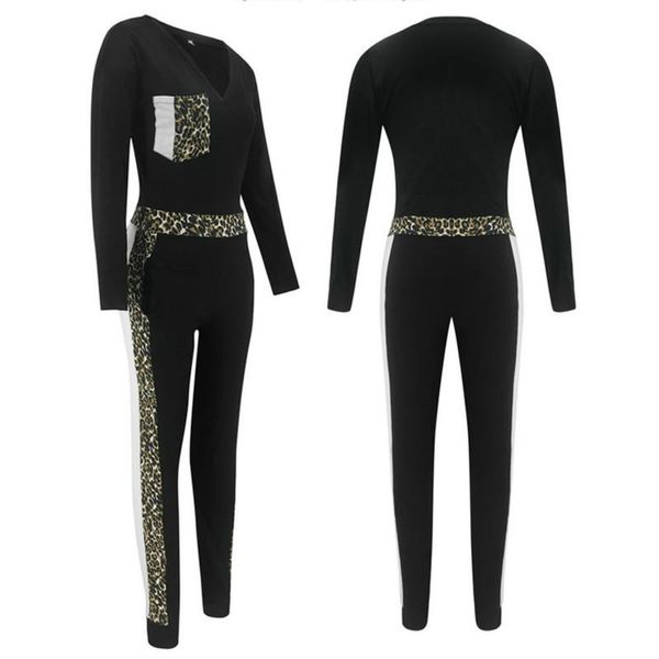 

women's jumpsuits & rompers hirigin womens v-neck leopard printed stretch bodysuit romper sport long sleeve playsuit, Black;white