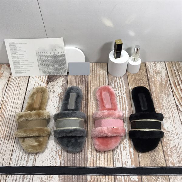 

2021 luxury goods fur muller slipper fashion women letter print fluffy furry slippers ladies winter warm comfortable beautiful girl flip flo, Black