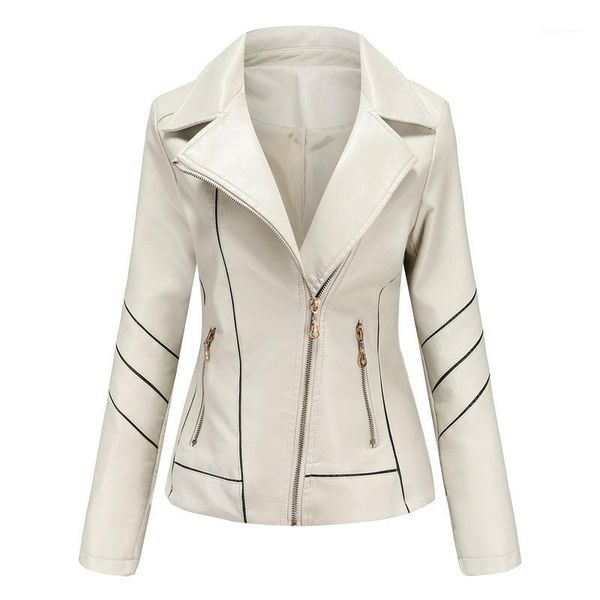 

autumn women leather jacket casual lapel slim fashion urban leisure pu zipper short women's & faux, Black