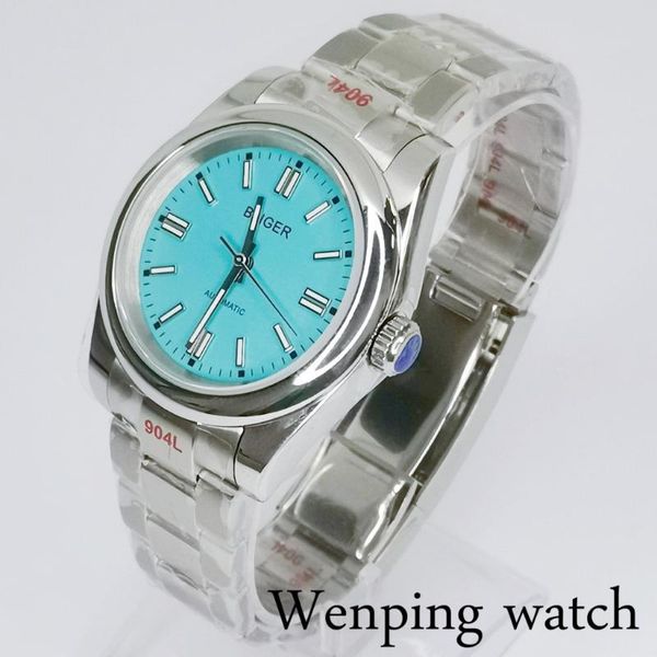 

wristwatches bliger 36mm/39mm black/blue/white multiple colour dial mens watches green luminous sapphire glass miyota 8215 automatic watch, Slivery;brown