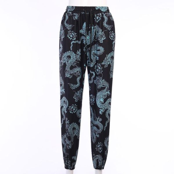 

dragon pattern casual loose wide-leg pants women's & capris, Black;white