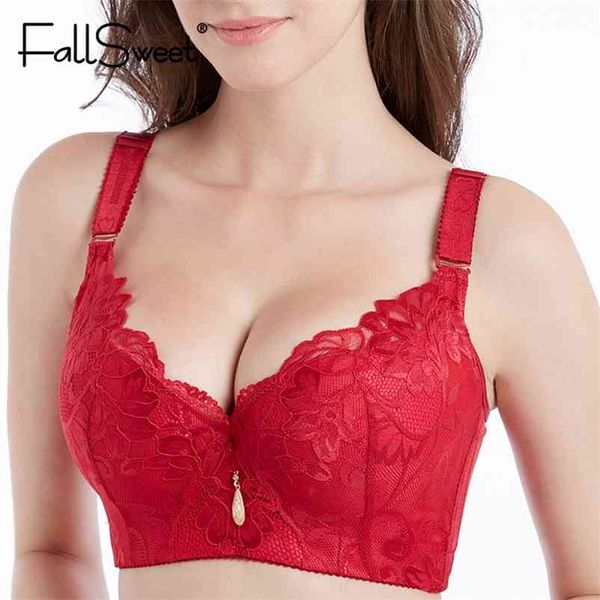 Fallsweet Mulheres Bras Push Up Lace Bra Sexy Plus Size Brassiere Conforto Underwear Feminino 210728