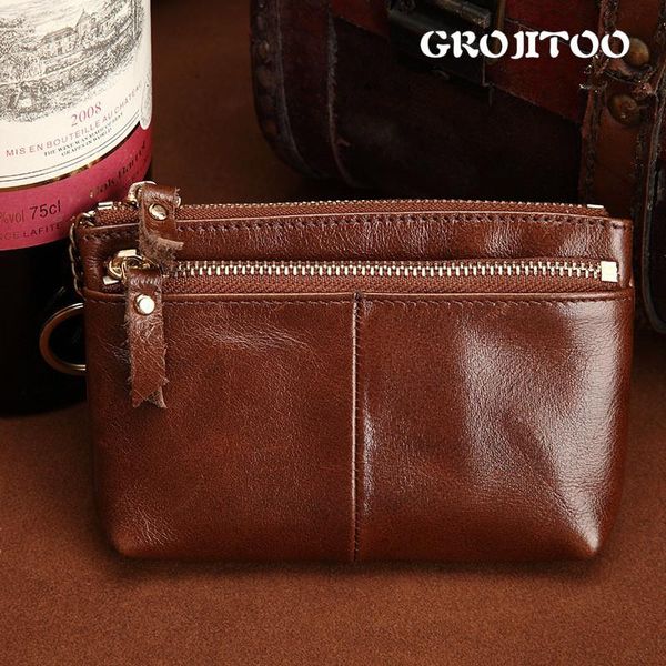 

card holders leather mini coin purse female wax zipper key bag bus, Brown;gray