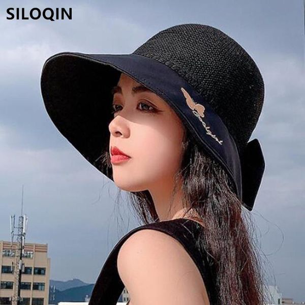 

foldable women's breathable sun hats 2021 summer panama hat multicolor embroidery bow decoration female beach wide brim, Blue;gray