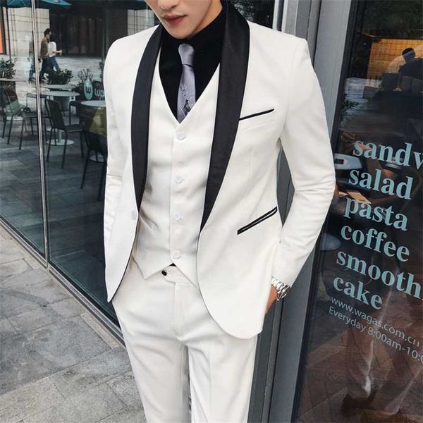 

3 pcs set suit coat vest pants / fashion men's slim boutique business wedding groom dress blazers jacket waistcoat trousers 211120, White;black