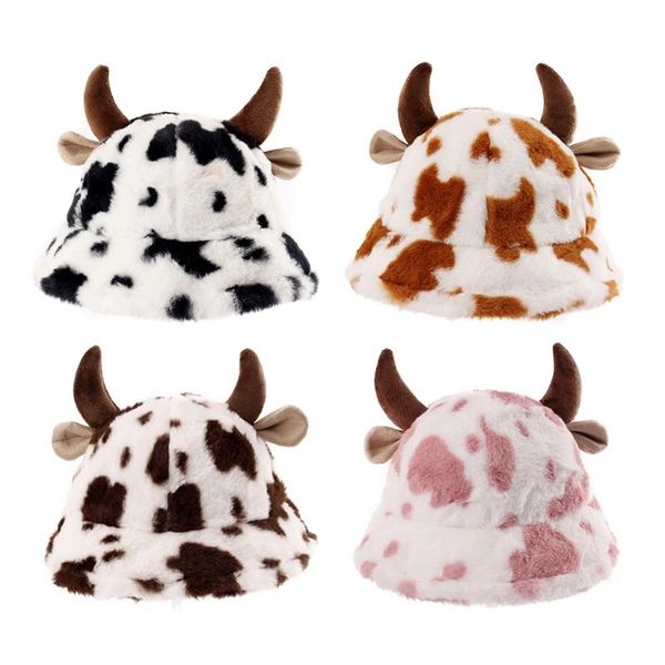 

berets fashion cow horn fisherman hat plush pattern basin winter all-match outdoor activities for skiing riding fishing, Blue;gray